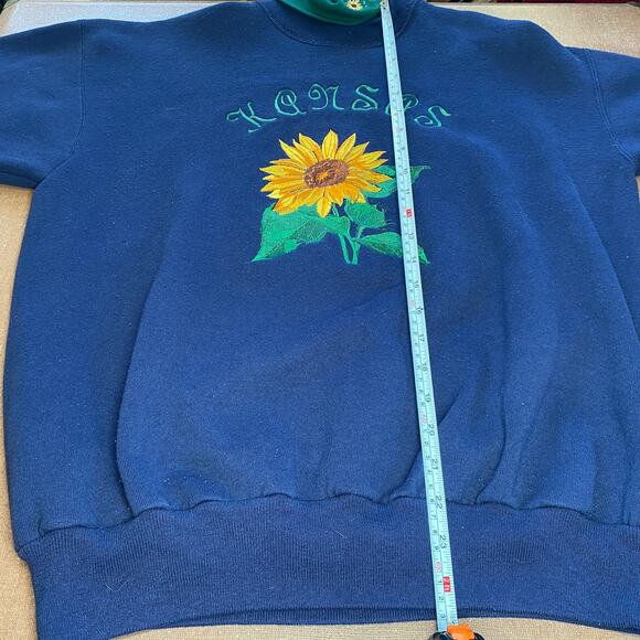Vintage 90s Kansas Embroidered Sunflower Turtleneck Sweatshirt Grandma Nana L - Picture 5 of 7